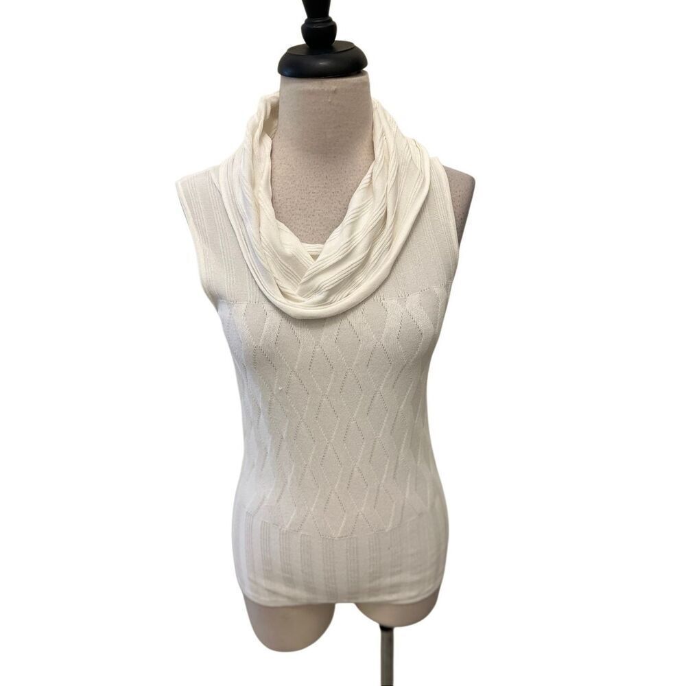 Antonio Melani Women's Cowl Neck Knit Textured Sleeveless Sweater White Size XS